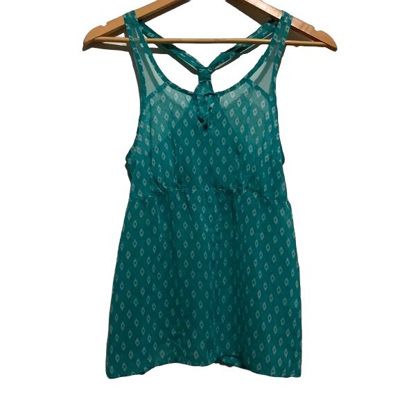 Aeropostale Diamond Patterned Racerback Tank Top Aquamarine White Extra Small XS - Picture 2 of 4